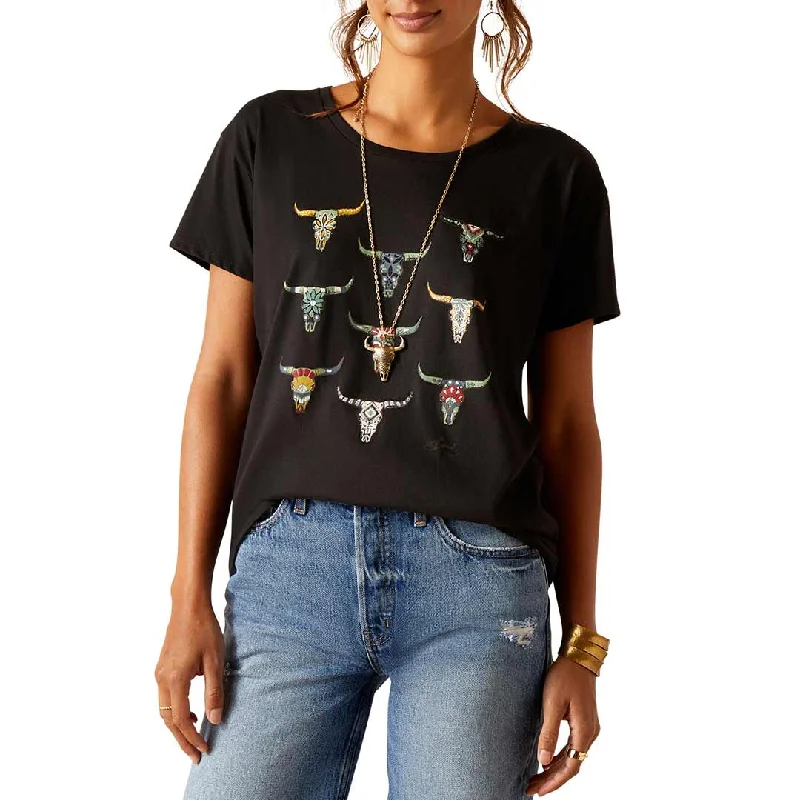 Ariat Women's Deco Skulls T-Shirt Rayon Velvet Corduroy