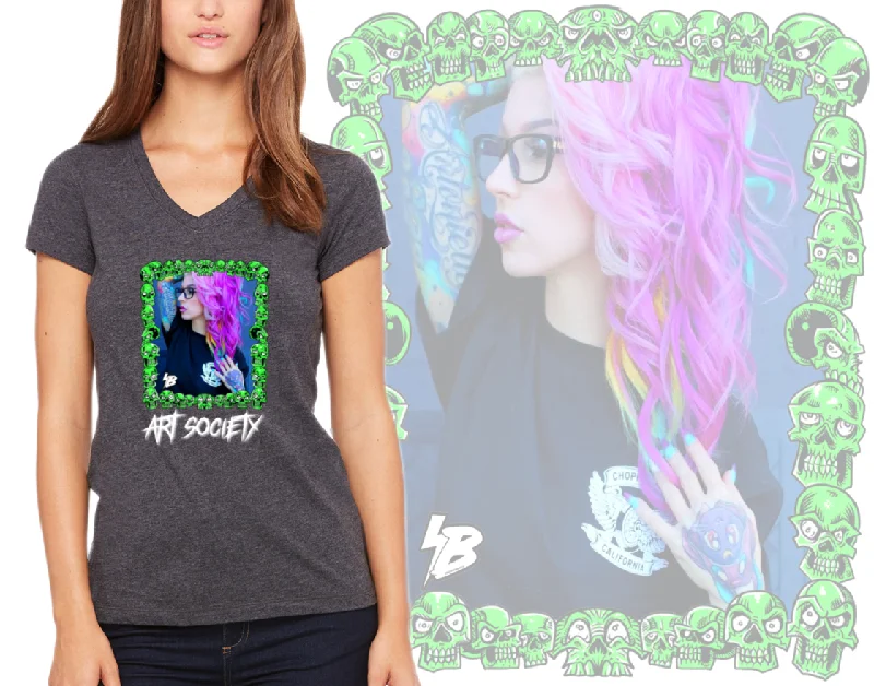 Art Society BAILEY SHOW VOL. 1 WOMENS V-NECK TEE GREY Cashmere Blend Cotton Blend Poly Blend