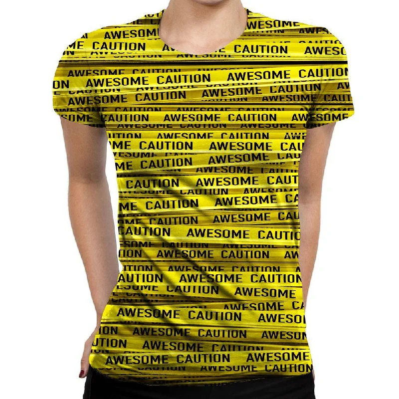 Awesome Caution Womens T-Shirt Notch Collar Peter Pan Collar Cowl Neck