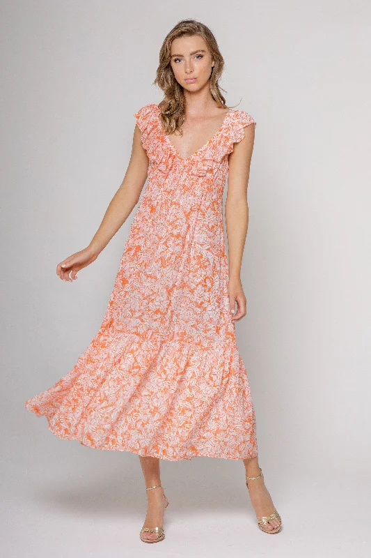 Print Flutter Sleeve Maxi Dress Classic Solid Maxi Dress