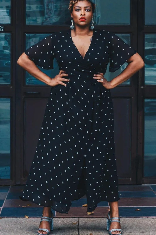 Baby Cacti Butterfly Sleeve Maxi Dress in Black + Cream Cozy Wrap Maxi Dress