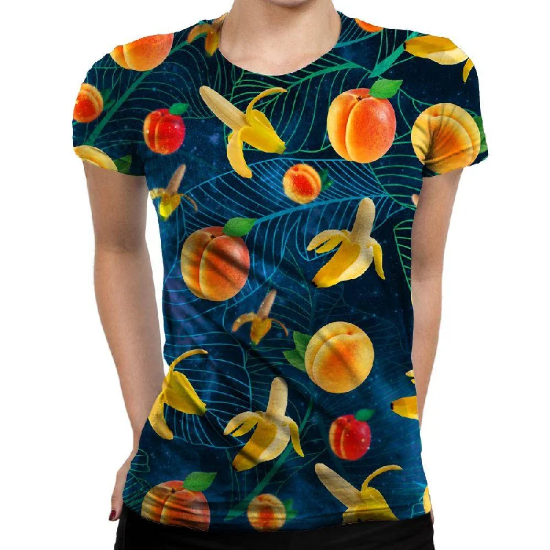 Banana and Peaches Womens T-Shirt Zippered Front Buttoned Front Snap Front