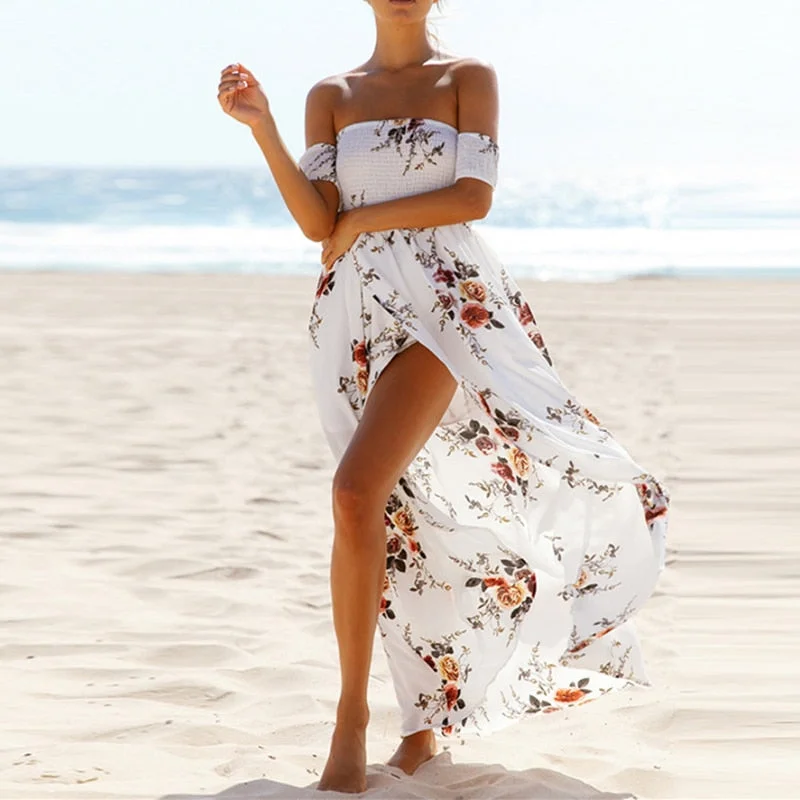Beach Floral Print Dresses Sexy Chiffon Maxi Dress Fashionable Chiffon Tiered Maxi Dress
