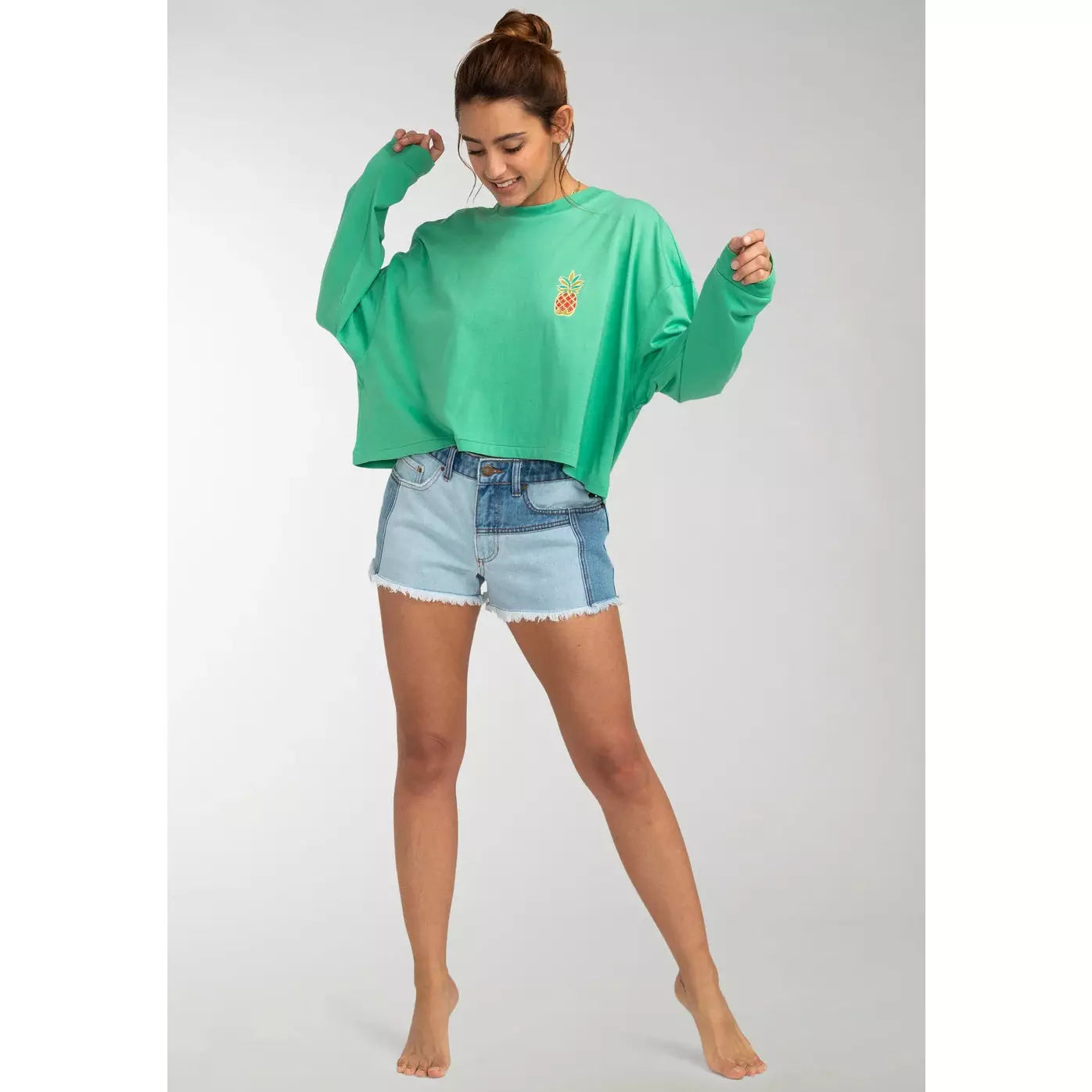 Billabong Beach Boyfriend Crop Long Sleeve T-Shirt Chenille Brocade Lace