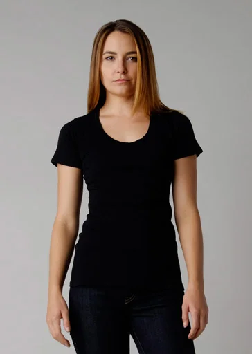 Brooklyn Denim Co. Organic Cotton Swoop Neck Tee - Black Embroidered Appliqued Beaded
