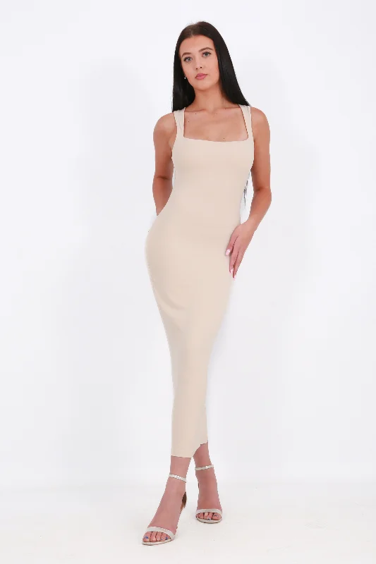 Calypso Bodycon maxi dress- beige- Miss Molly brand Comfortable Casual Maxi Dress