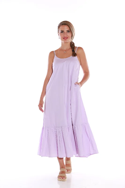 Cotton ruffle spaghetti maxi dress- Lilac Elegant Boho Maxi Dress
