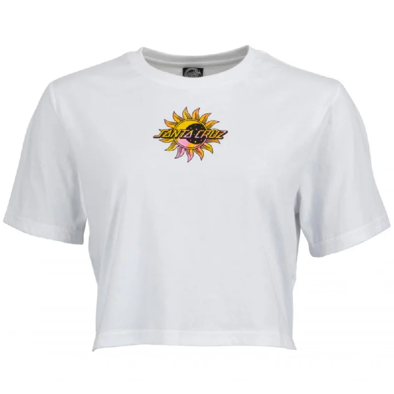 Womens Crescent Tie Dye Dot Crop T-shirt White Front Pockets Side Pockets Patch Pockets