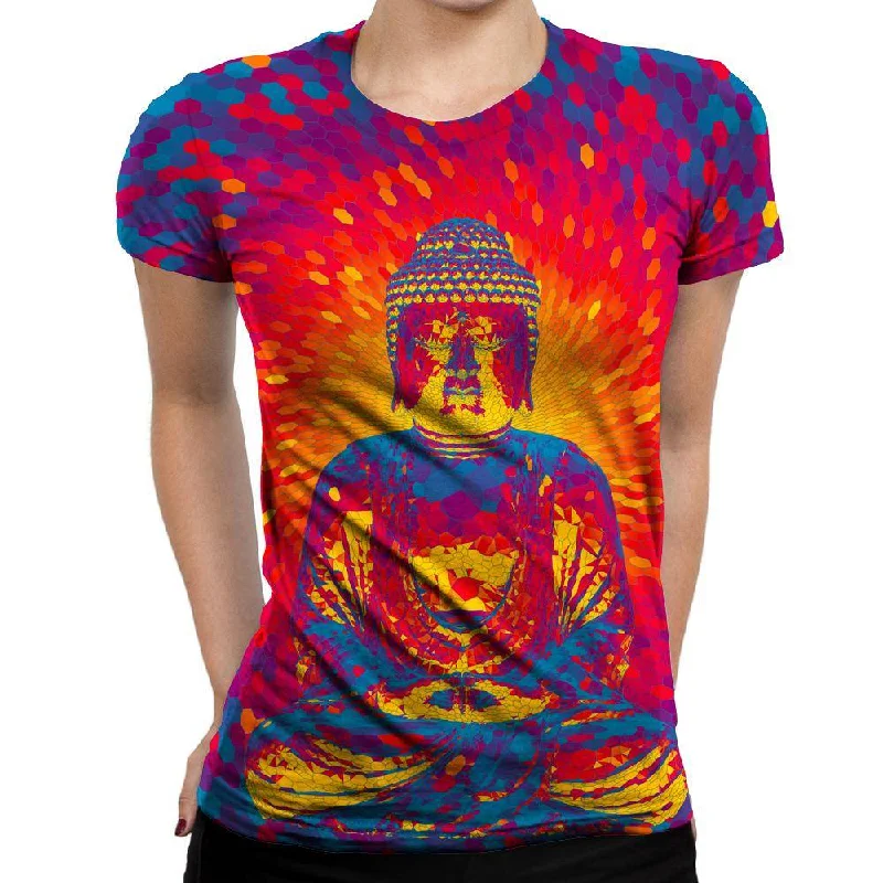 Crystal Buddha Womens T-Shirt Graphic Embroidered Appliqued