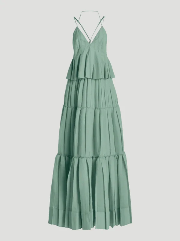 Delania Pleated Maxi Dress Comfortable Ruffle Maxi Dress