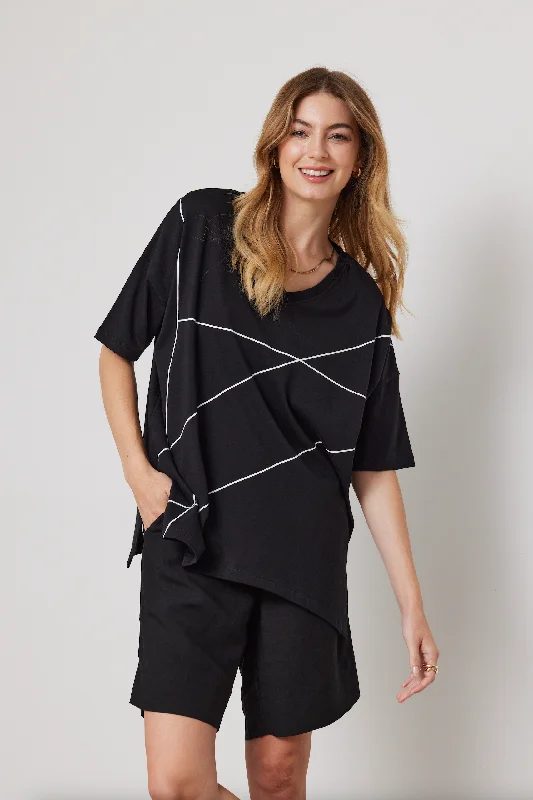 DUO QUINN TEE - BLACK Striped Floral Plaid