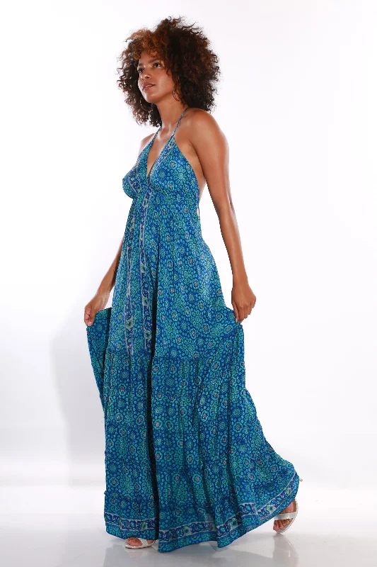 Happy Spaghetti maxi dress- Azure Comfortable Maxi Dress with Slits