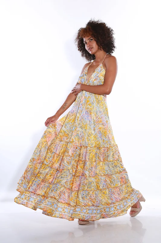 Happy Spaghetti maxi dress- tuscany Comfortable Ruffle Hem Maxi Dress