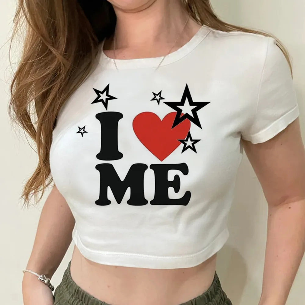 I Love Me Cute Tee Print Jacquard Patchwork