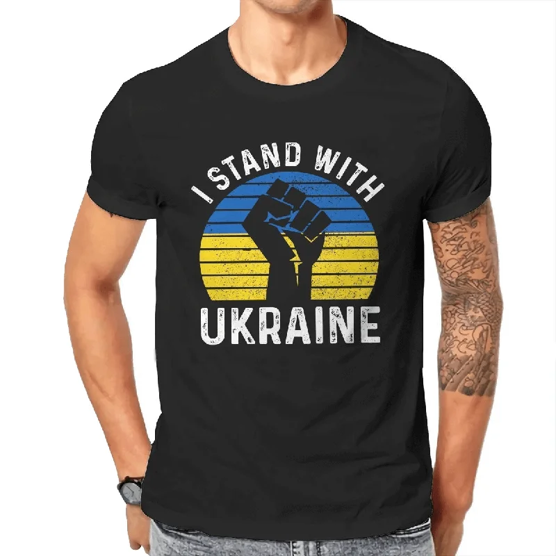 "I Stand With Ukraine" Print T-Shirts for Man and Women / Grunge Short Sleeve T-Shirts for You Collared Crew Neck Turtle Neck "I Stand With Ukraine" Print T-Shirts for Man and Women / Grunge Short Sleeve T-Shirts for You Collared Crew Neck Turtle Neck