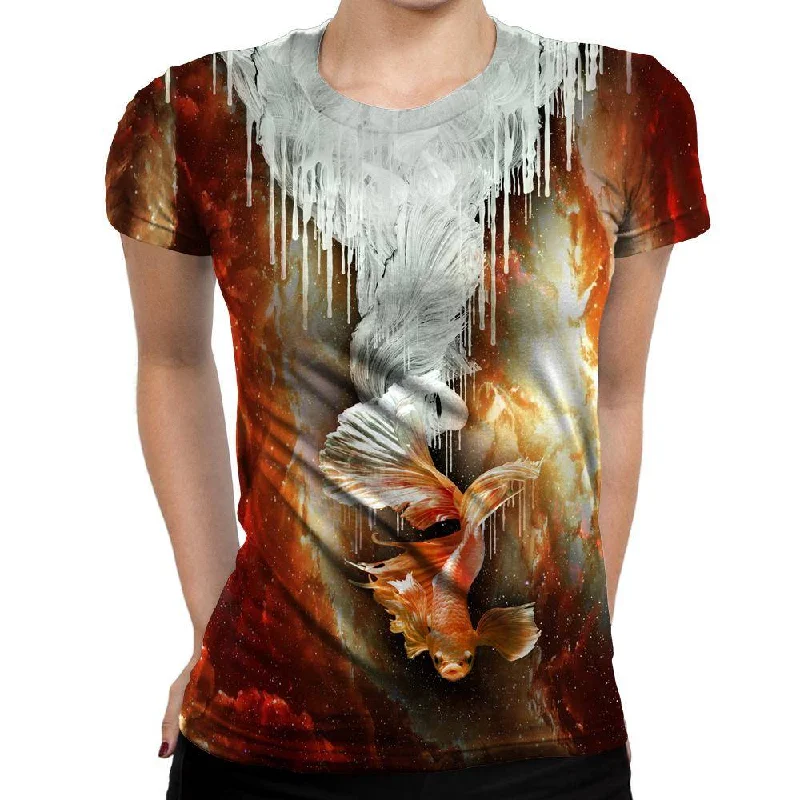 Icey Koi Fish Womens T-Shirt Ribbed T-Shirt High Neck Heavyweight