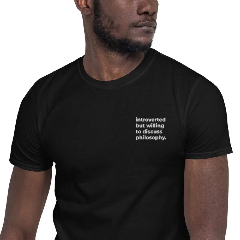 introverted but willing to discuss philosophy - Embroidered - Premium T-Shirt Chenille Blend Fleece Blend Nylon Blend