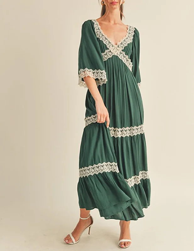 Isabel Emerald Lace Trimmed Maxi Dress Trendy Floral Print Maxi Dress