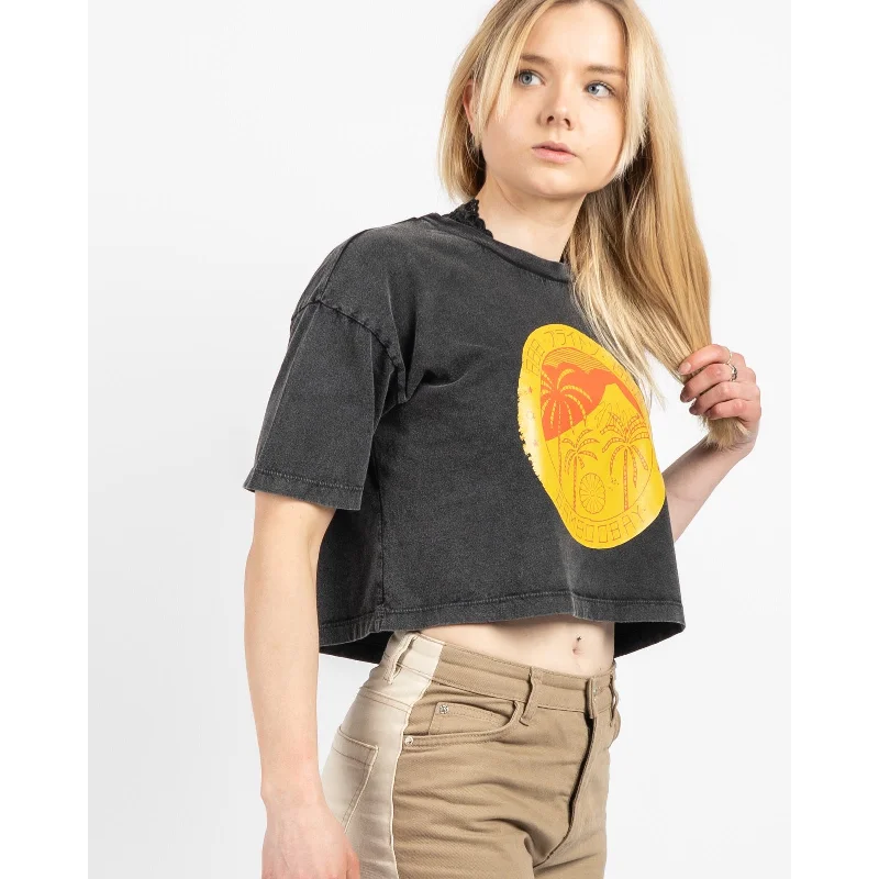 Japanese Stamp Cropped Tee Cotton Fabric Linen Fabric Terry Fabric