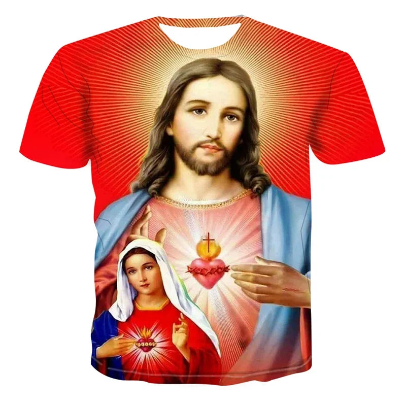 Jesus 3D Print T-Shirt Mesh Blend Leather Blend Suede Blend