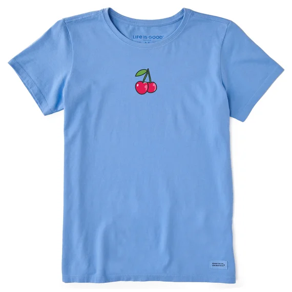 Life is Good. Women's Clean Cherries Crusher-Lite Tee, Cornflower Blue Boxy Fit Fitted Loose Life is Good. Women's Clean Cherries Crusher-Lite Tee, Cornflower Blue Boxy Fit Fitted Loose