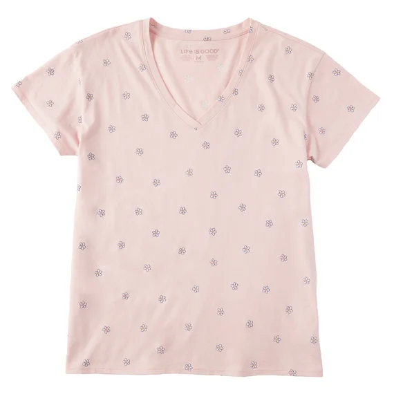 Life is Good. Women's Daisy Ditsy Allover Print Vee T-shirt, Himalayan Pink Zippered Front Buttoned Front Snap Front Life is Good. Women's Daisy Ditsy Allover Print Vee T-shirt, Himalayan Pink Zippered Front Buttoned Front Snap Front