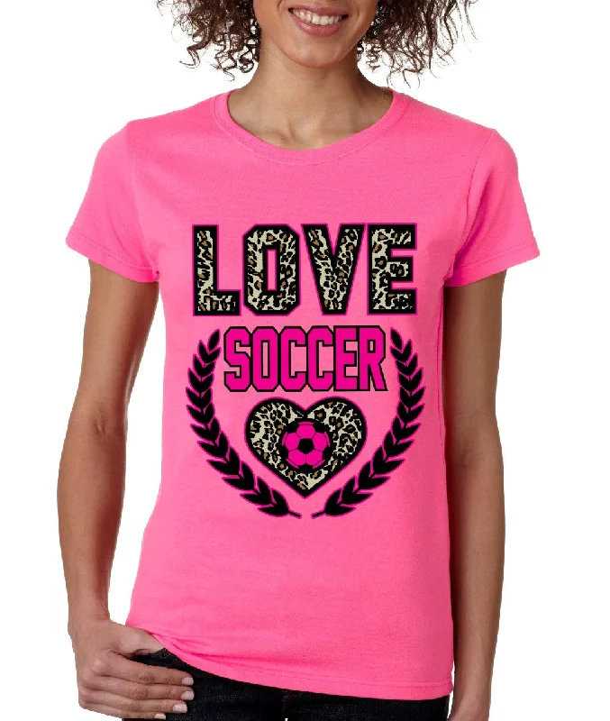 Love Soccer Leopard womens T-Shirts Chenille Fabric Brocade Fabric Lace Fabric