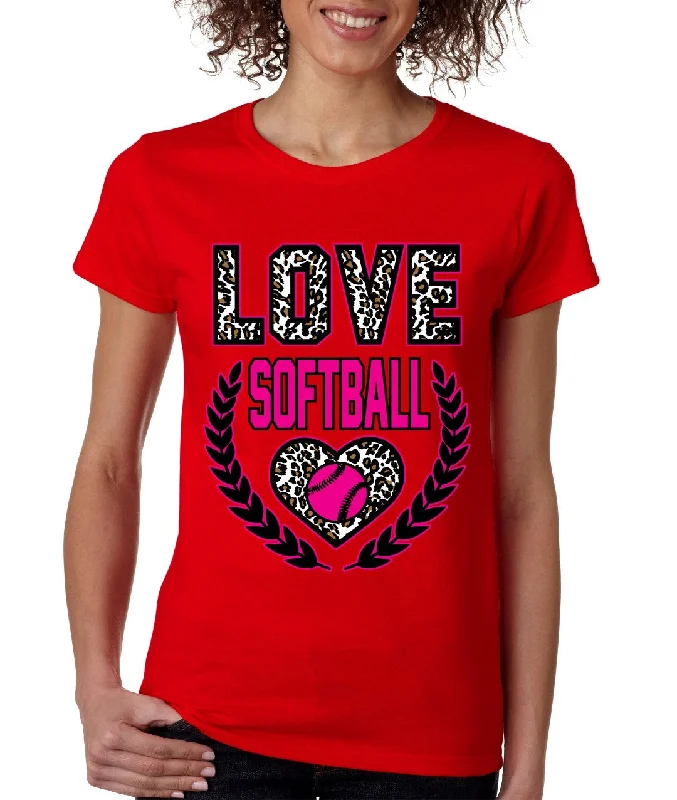 Love Softball Leopard women's T-Shirts Solid Print Embellished