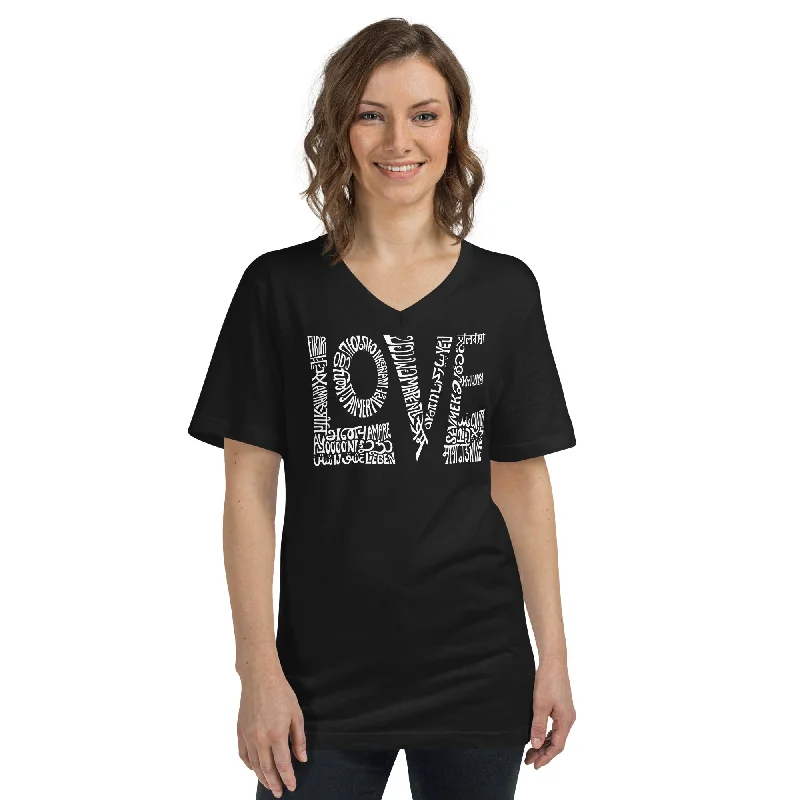 LOVE - Unisex Short Sleeve V-Neck T-Shirt Print Jacquard Patchwork