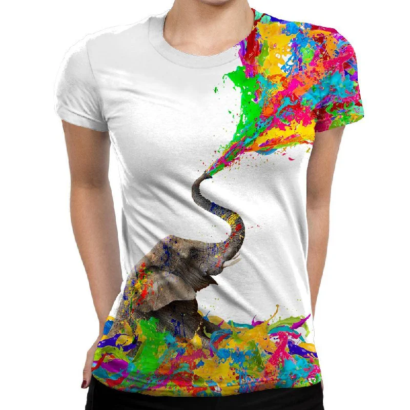 Lucky Paint Womens T-Shirt Beaded Sequined Faux Fur