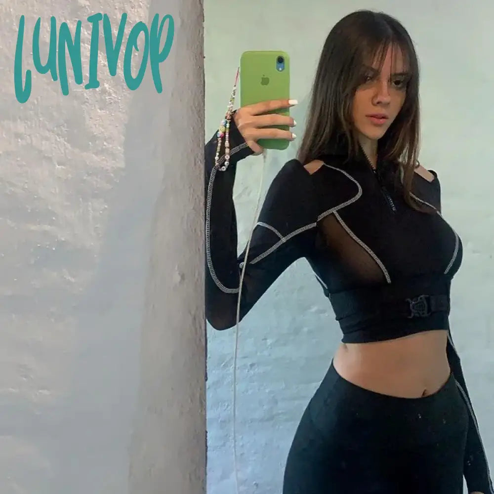Lunivop Y2k E-girl Emo T-shirt Women Buckle Patchwork Hollow Long Sleeve Cyberpunk Streetwear Mall Goth Grunge Techwear Real Fur Shearling Chenille Lunivop Y2k E-girl Emo T-shirt Women Buckle Patchwork Hollow Long Sleeve Cyberpunk Streetwear Mall Goth Grunge Techwear Real Fur Shearling Chenille