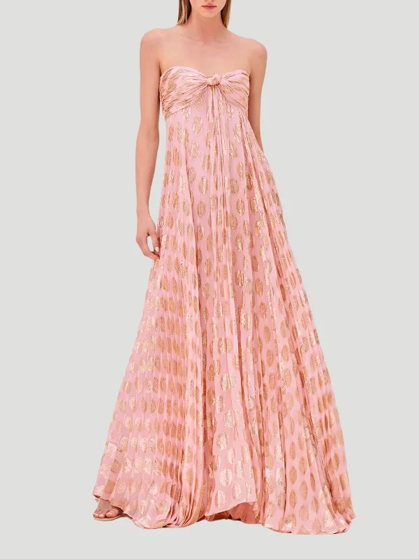 Maryana Strapless Pleated Metallic Maxi Dress Stylish One-Shoulder Maxi Dress