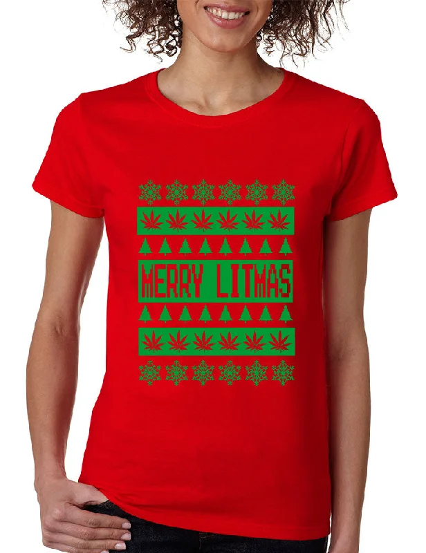 Merry Litmass green womens T-Shirt Mesh Canvas Denim