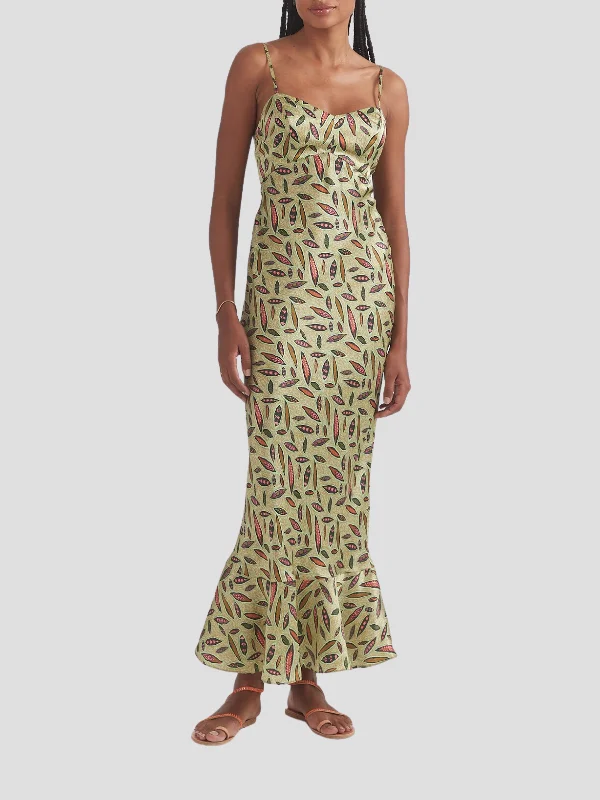Mimi-B Green Slip Maxi Dress Comfortable Fitted Maxi Dress