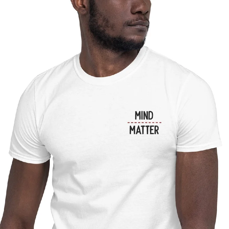 Mind over matter - Embroidered - Premium T-Shirt Handmade Hand-knitted Hand-woven