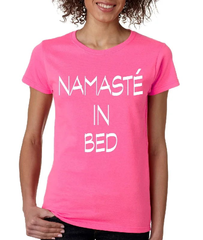Namaste in bed womens t-shirt Collared Crew Neck Turtle Neck