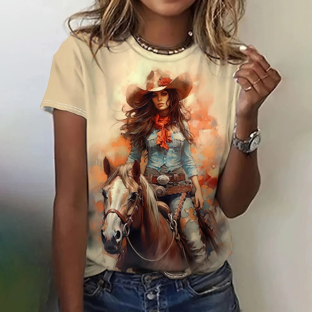 Ranch Cowgirl Print T-Shirt Plaid T-Shirt Polka Dot Checkered