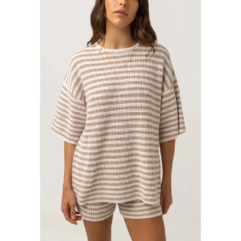 Rhythm Corsica Knit Oversized T-Shirt Oatmarle Stripe V-Neck T-Shirt Long Sleeve Cotton Rhythm Corsica Knit Oversized T-Shirt Oatmarle Stripe V-Neck T-Shirt Long Sleeve Cotton