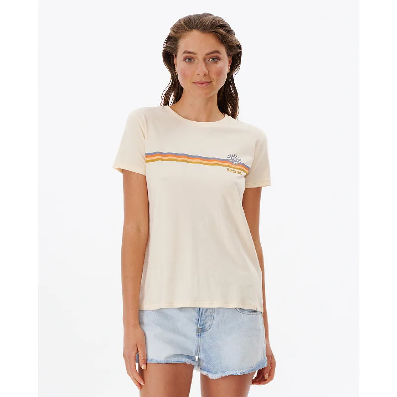 Rip Curl Melting Waves Standard T-Shirt Off White Collared Crew Neck Turtle Neck