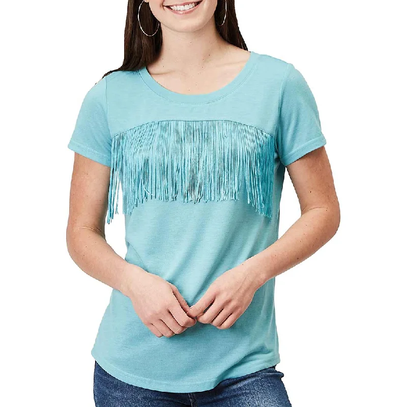 Roper Women's Fringe Chest T-Shirt Denim Fabric Leather Fabric Suede Fabric