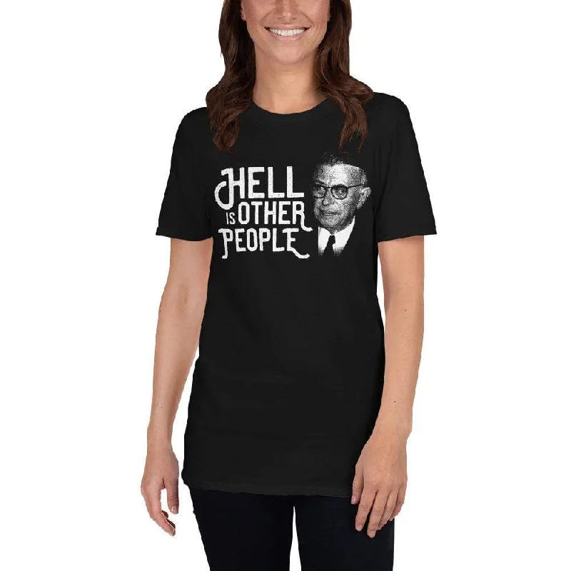 Sartre Portrait - Hell is other people - Premium T-Shirt Polka Dot Checkered Tartan