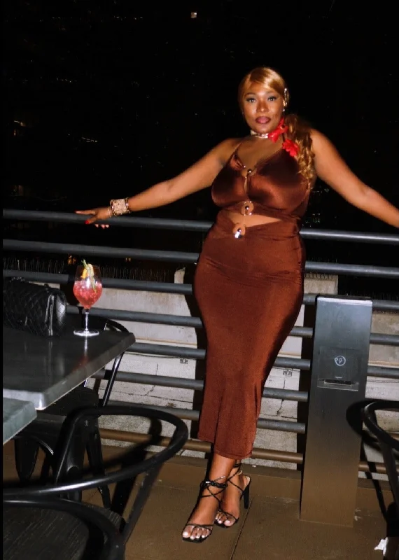 Spaghetti Strap Cut-Out  O Ring Maxi Dress Fashionable Maxi Dress with Fringe
