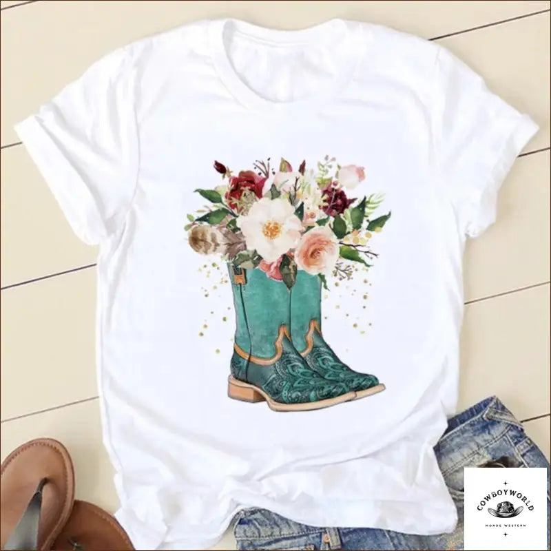 T-Shirt Blanc Country Femme Elasticated Padded Insulated