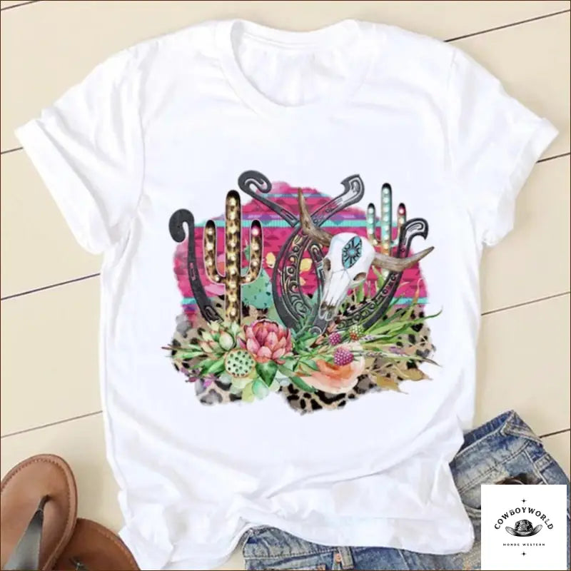 T-Shirt Country Flowers Machine Wash Dry Clean Hand Wash