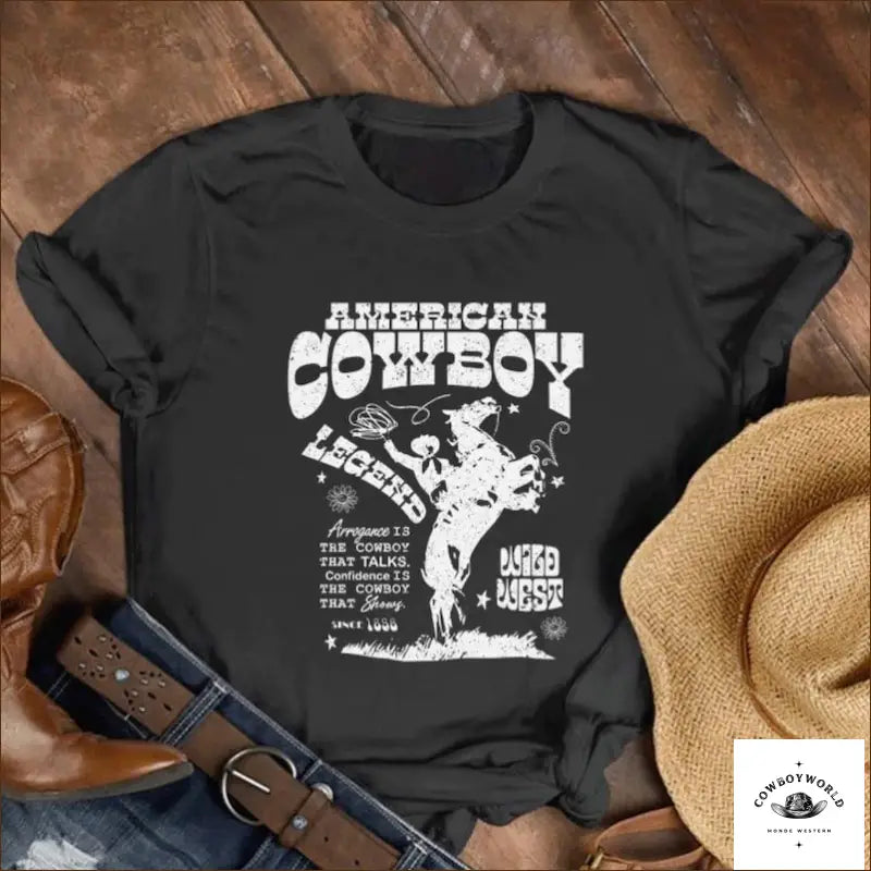 T-Shirt Cowboy Americain Cowboy Asymmetrical Pockets Print