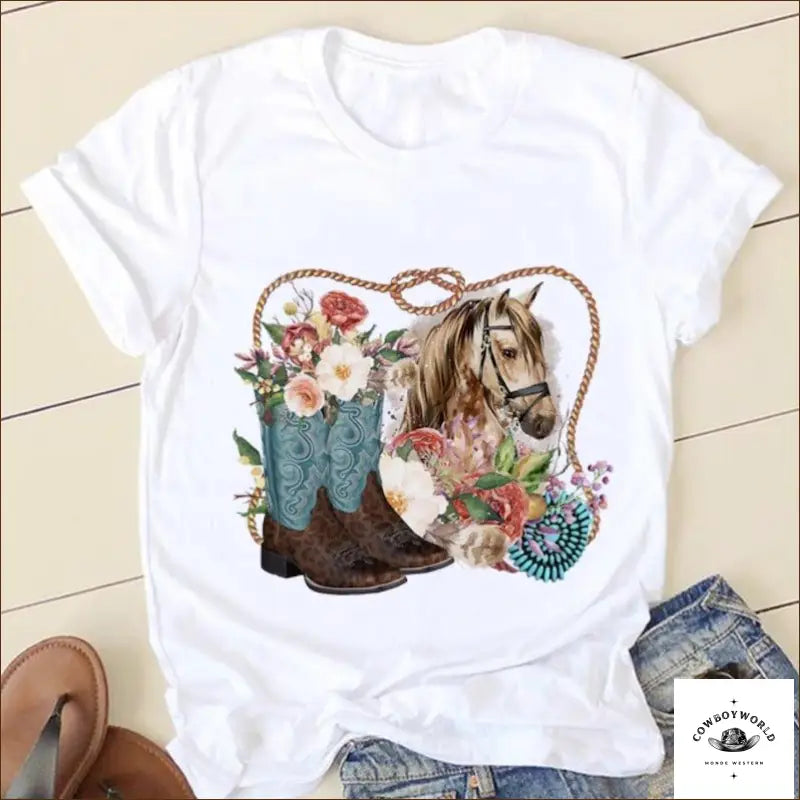 T-Shirt Look Cowgirl Hooded Caped Shawl Collar