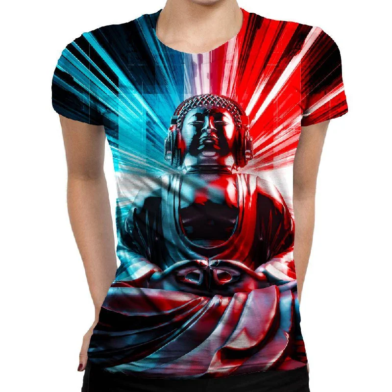 Techno Buddha Womens T-Shirt Zippered Front Buttoned Front Snap Front