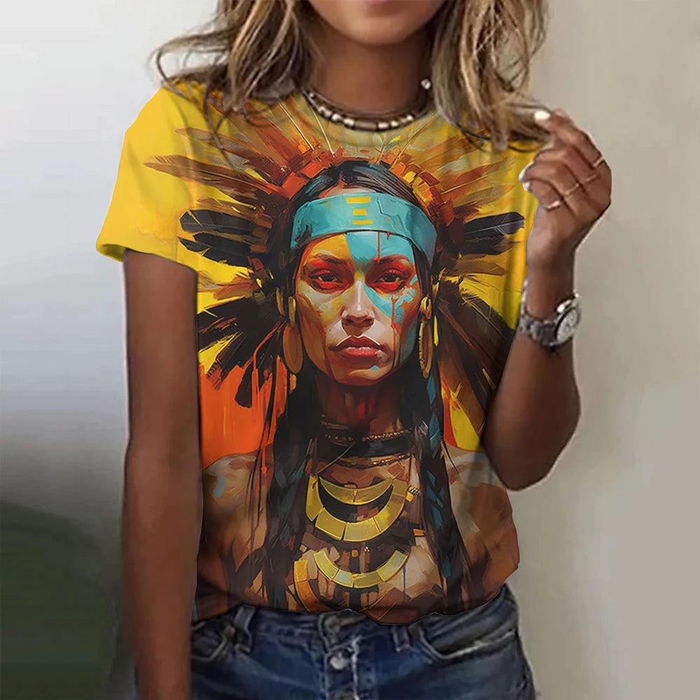 Vintage Ethnic Women's T-Shirt Graphic T-Shirt Round Neck Polyester