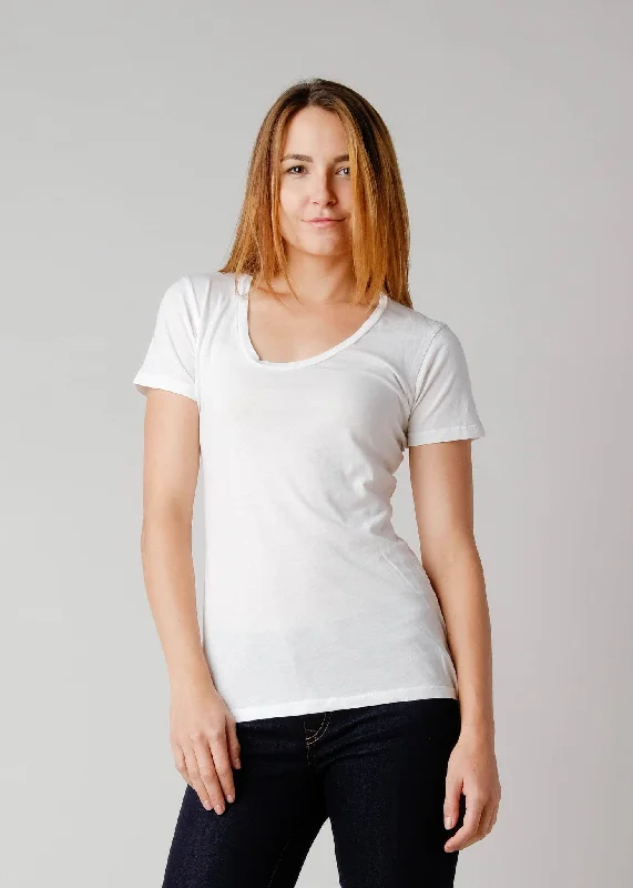 Brooklyn Denim Co. Organic Cotton Swoop Neck Tee - White Hooded Caped Shawl Collar