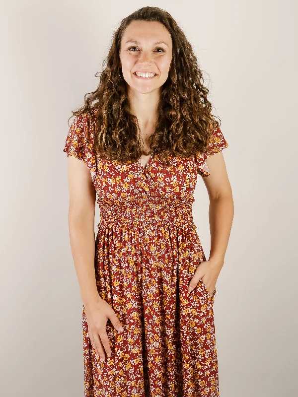 Wine Floral Maxi Dress Trendy Printed Maxi Dress